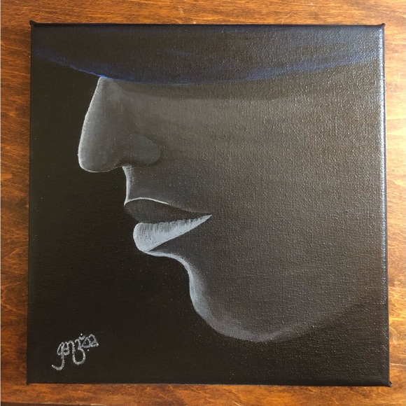 Hand crafted, The Sapphire Hat: Acrylic Portrait on Canvas 7.75” x 7.75” - Picture 4 of 4